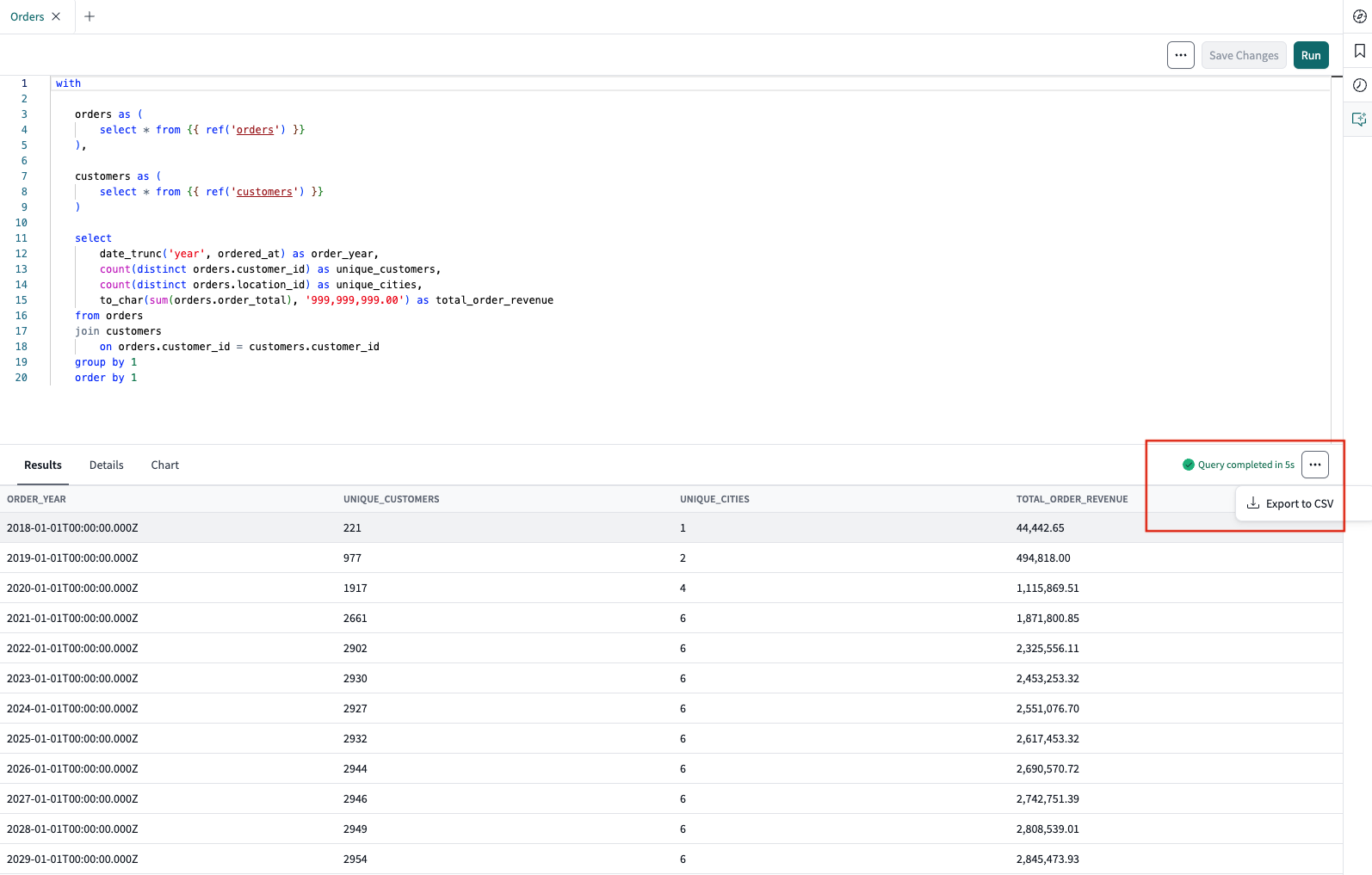 dbt Insights Export to CSV dbt Insights Export to CSV