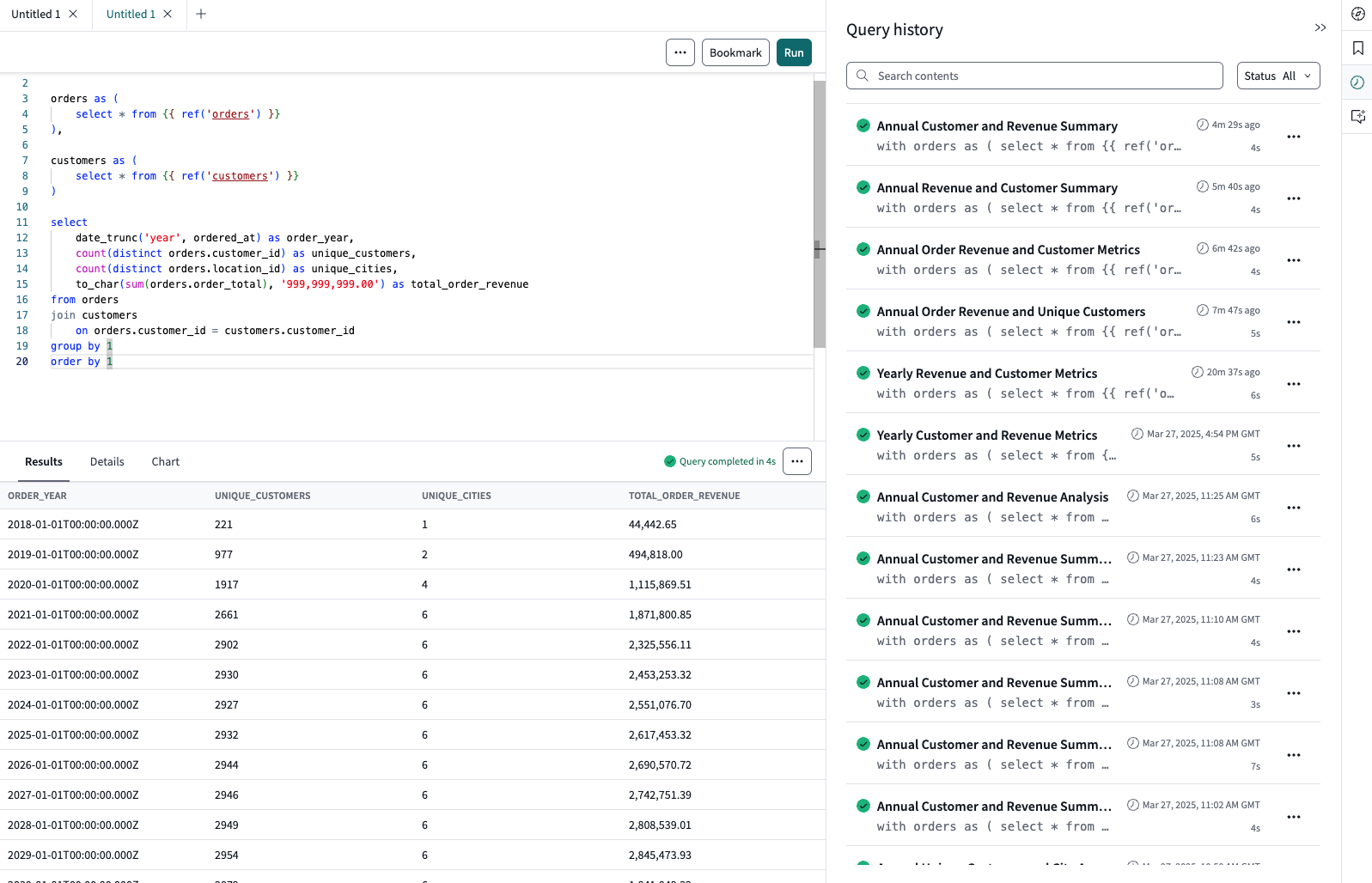 dbt Insights Query history icon dbt Insights Query history icon