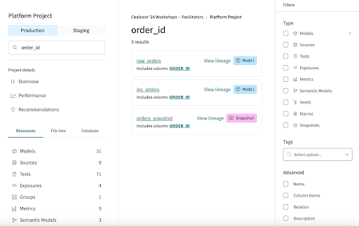 dbt Explorer's advanced search feature dbt Explorer's advanced search feature